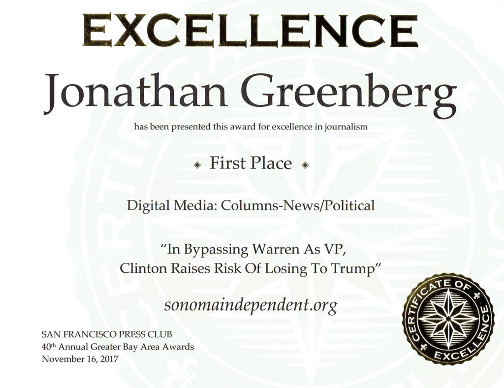 Jonathan Greenberg, First place, Digital Media: Columns-News/Political